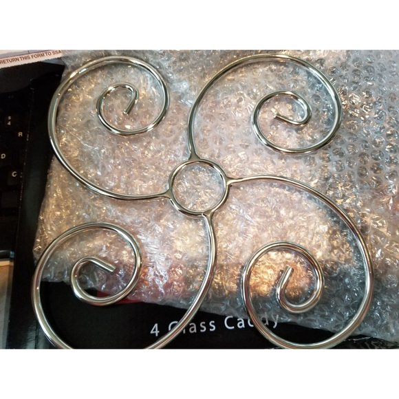 Wine Things Glass Go Round 4-Glass Decorative Caddy, Chrome Goes over the Wine B - Picture 4 of 7